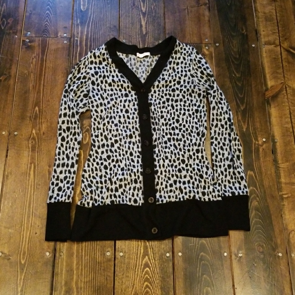 Leopard print v neck button up sweater
